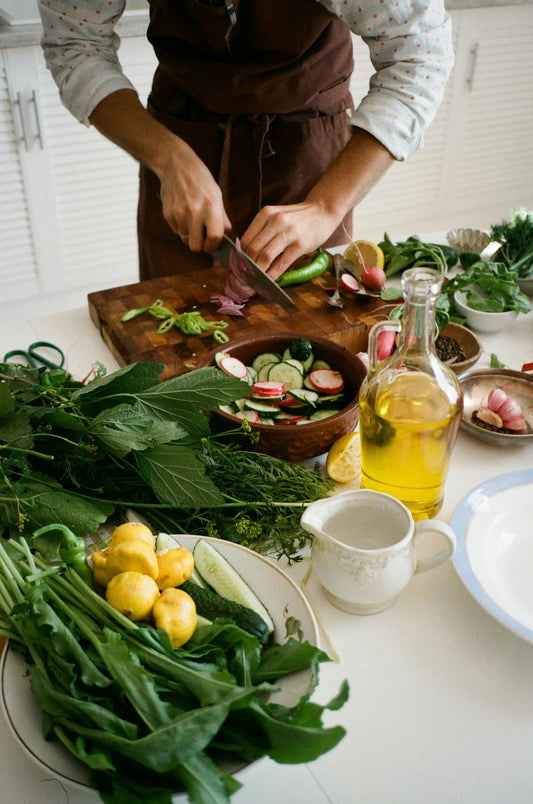 cutting up vegetables