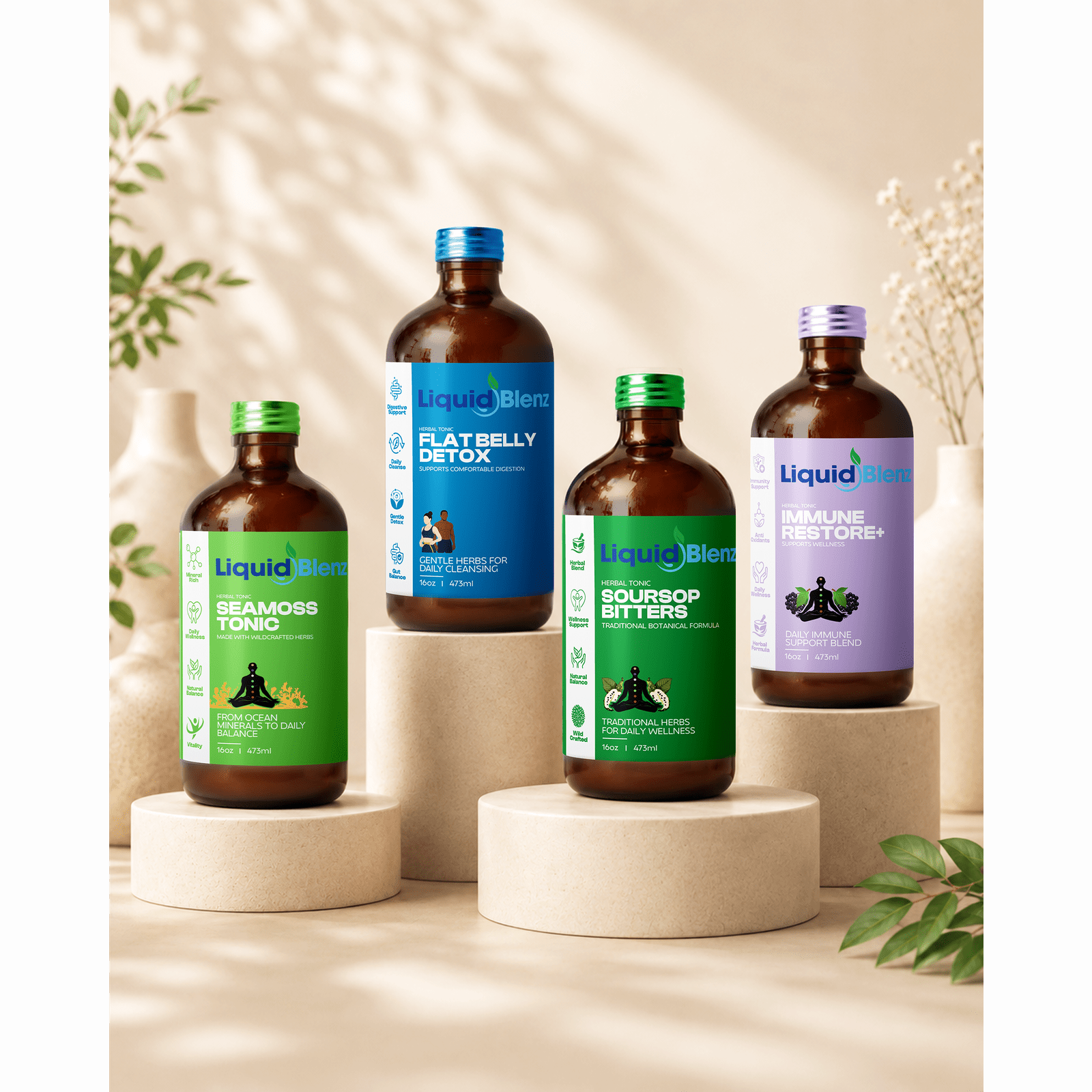 4-Step Detox & Cleanse Bundle – Flat Belly Bully, Sea Moss Tonic, Soursop Bitters & Immunity Enhancer